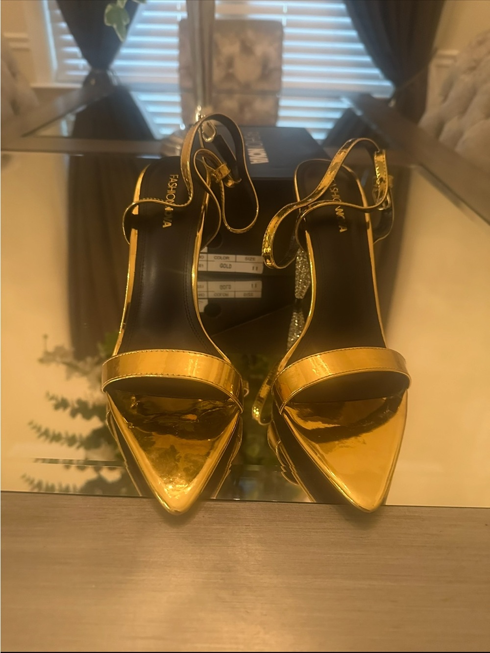 Gold Metallic Ankle-Strap Heels - Women - Picture 2 of 3